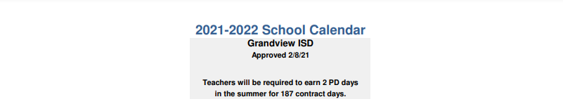 District School Academic Calendar for Grandview Intermediate