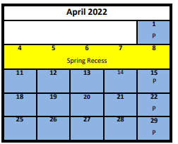 District School Academic Calendar for Pleasant Green School for April 2022