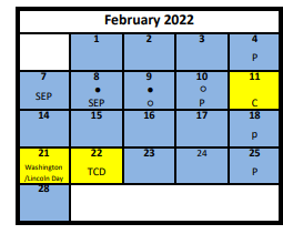 District School Academic Calendar for Taylorsville School for February 2022
