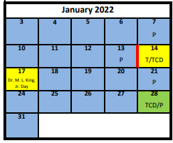 District School Academic Calendar for Oakridge School for January 2022