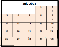 District School Academic Calendar for Alternative 3a-jr High for July 2021