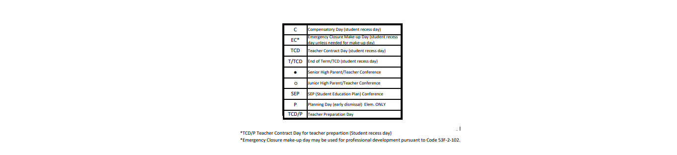 District School Academic Calendar Key for Wasatch Jr High