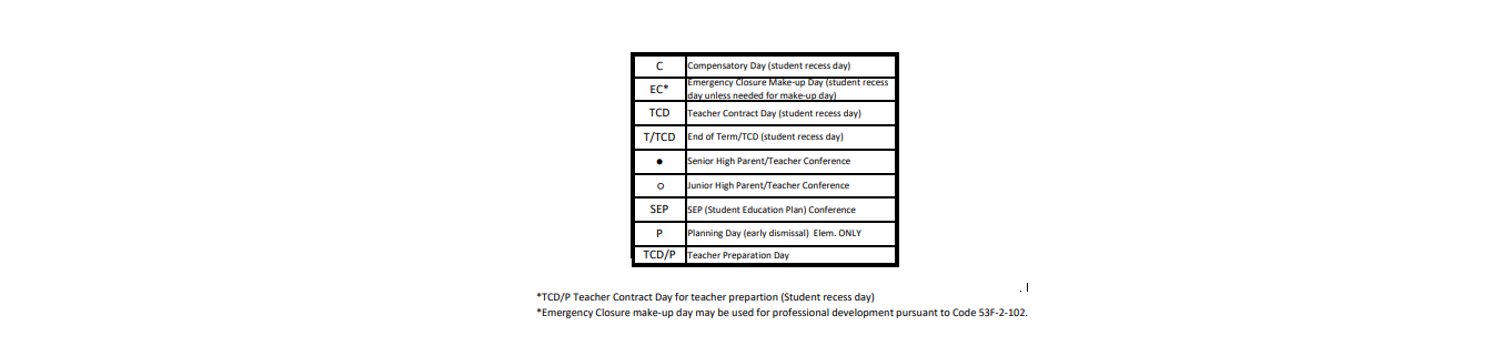 District School Academic Calendar Key for Evergreen Jr High