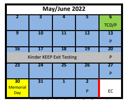 District School Academic Calendar for Young Parent Program for May 2022