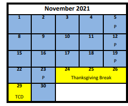 District School Academic Calendar for David Gourley School for November 2021