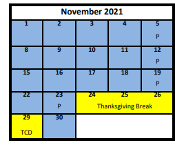 District School Academic Calendar for Evergreen Jr High for November 2021