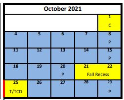 District School Academic Calendar for Twin Peaks School for October 2021