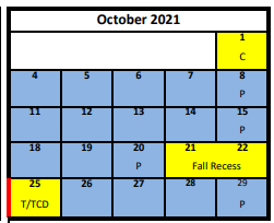 District School Academic Calendar for Alternative 3a-jr High for October 2021