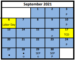 District School Academic Calendar for Pleasant Green School for September 2021