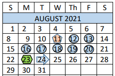 District School Academic Calendar for Grape Creek High School for August 2021