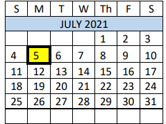District School Academic Calendar for Fairview Daep for July 2021