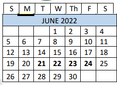 District School Academic Calendar for Grape Creek High School for June 2022