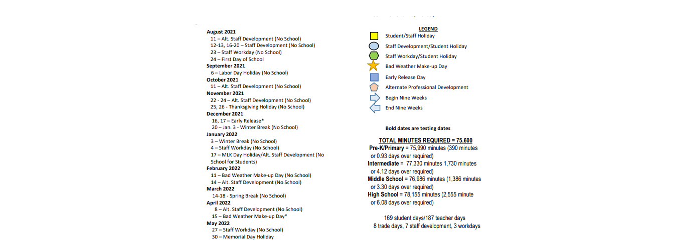 District School Academic Calendar Key for Grape Creek High School