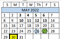 District School Academic Calendar for Grape Creek High School for May 2022