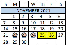 District School Academic Calendar for Grape Creek High School for November 2021