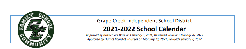 District School Academic Calendar for Grape Creek Middle