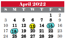 District School Academic Calendar for Bear Creek Elementary for April 2022