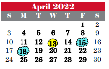 District School Academic Calendar for Grapevine Elementary for April 2022