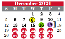 District School Academic Calendar for Colleyville Elementary for December 2021