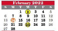 District School Academic Calendar for Bear Creek Elementary for February 2022