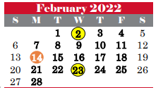 District School Academic Calendar for Taylor Elementary for February 2022