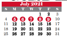 District School Academic Calendar for Colleyville Middle for July 2021