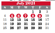 District School Academic Calendar for Dove Elementary for July 2021