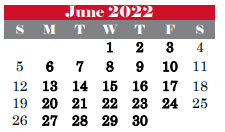 District School Academic Calendar for Cross Timbers Middle for June 2022
