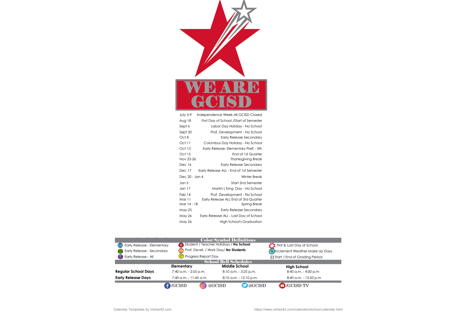 District School Academic Calendar Key for Colleyville Elementary