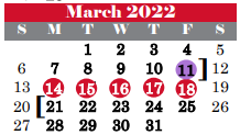 District School Academic Calendar for Colleyville Middle for March 2022