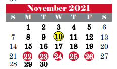 District School Academic Calendar for Grapevine Middle for November 2021