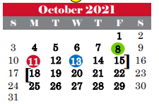 District School Academic Calendar for Colleyville Heritage High School for October 2021