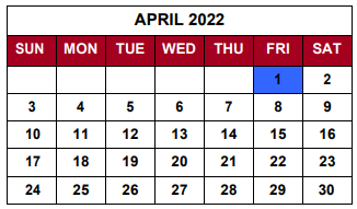 District School Academic Calendar for Utica Elementary School for April 2022
