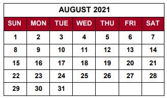 District School Academic Calendar for Thomas Jefferson Elem Sch for August 2021