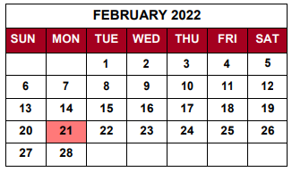 District School Academic Calendar for Corden Porter Edu Center for February 2022