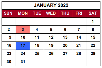 District School Academic Calendar for Corden Porter Edu Center for January 2022