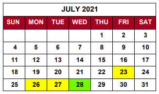 District School Academic Calendar for Pleasant Ridge Elem School for July 2021