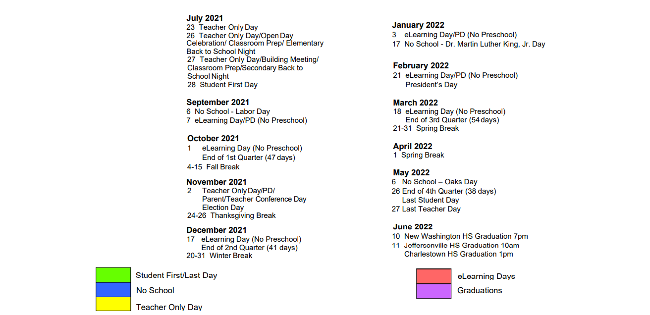 District School Academic Calendar Key for Parkview Middle School