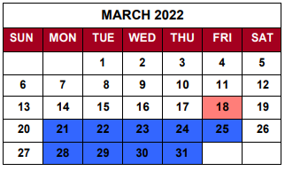District School Academic Calendar for Thomas Jefferson Elem Sch for March 2022