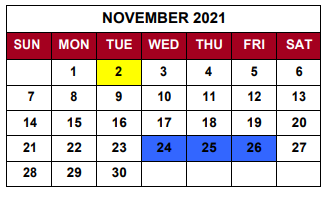 District School Academic Calendar for New Washington Middle/high School for November 2021