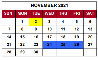 District School Academic Calendar for Instr Srvs Cntr-options Alt Prog for November 2021