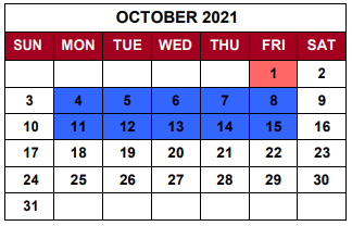 District School Academic Calendar for Corden Porter Edu Center for October 2021