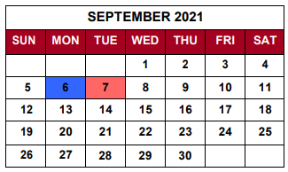 District School Academic Calendar for River Valley Middle School for September 2021