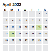 District School Academic Calendar for Wade Hampton Hi for April 2022