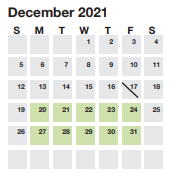 District School Academic Calendar for Washington Center Sp for December 2021