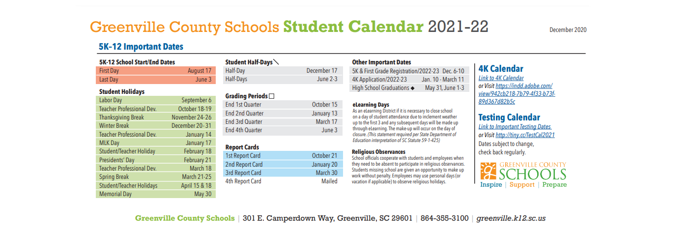 District School Academic Calendar Key for Berea Middle