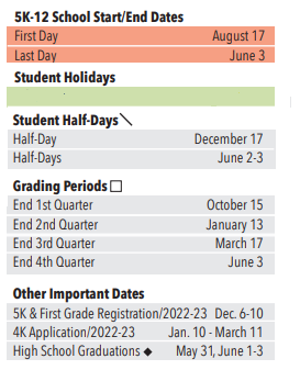 District School Academic Calendar Legend for Woodland Elementary