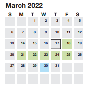 District School Academic Calendar for Washington Center Sp for March 2022
