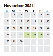 District School Academic Calendar for Tanglewood Middle for November 2021