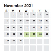 District School Academic Calendar for Wade Hampton Hi for November 2021